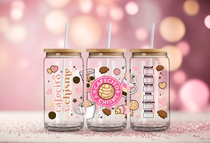 Cafesito y Chisme Latinas Girl Cup 16oz, pink design, Latinas Coffee lovers, Caffeine Addicted