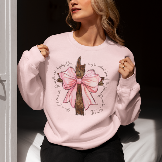 spiritual Sweatshirt, Coquette Bow Light Pink Sweatshir,t, Celestial Gift Sweatshirt, Bible Verse Sweatshirt, Christian girls Sweatshirt