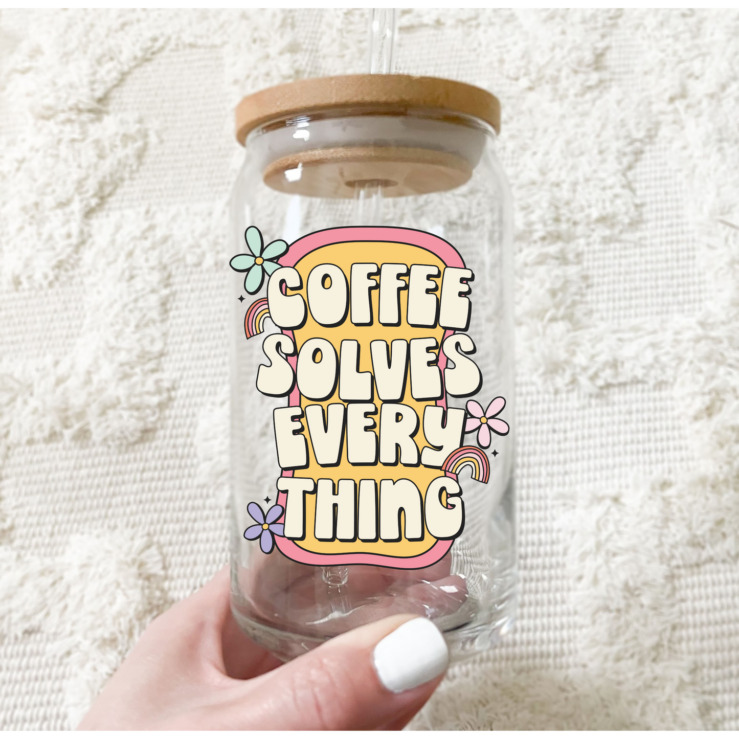 Coffee Solves Everything glass cup, Coffee Lovers, Perfect gift, Coffee Addicted, Cafeine Lovers, Tea lovers, Gift for her,