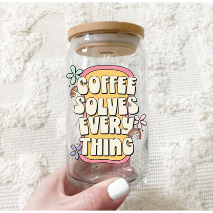 Coffee Solves Everything glass cup, Coffee Lovers, Perfect gift, Coffee Addicted, Cafeine Lovers, Tea lovers, Gift for her,