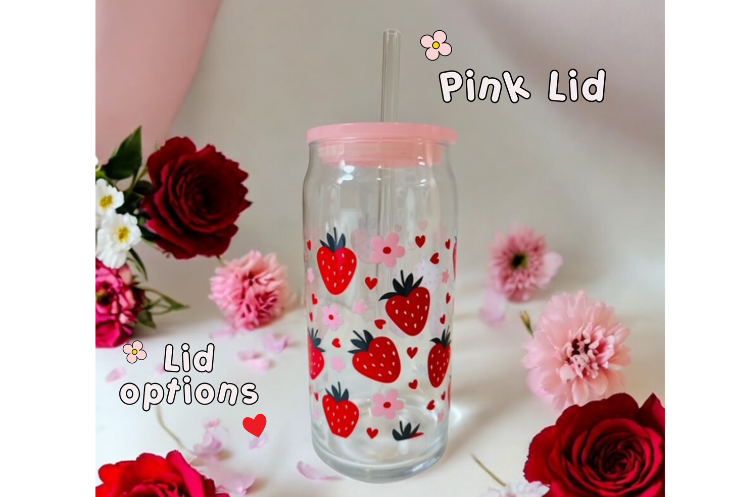 Strawberry Bliss Retro Glass C 16oz, girly Cup, Retro girl Drink ware, Coffee Lovers, Ices beverages, Smothies cup,